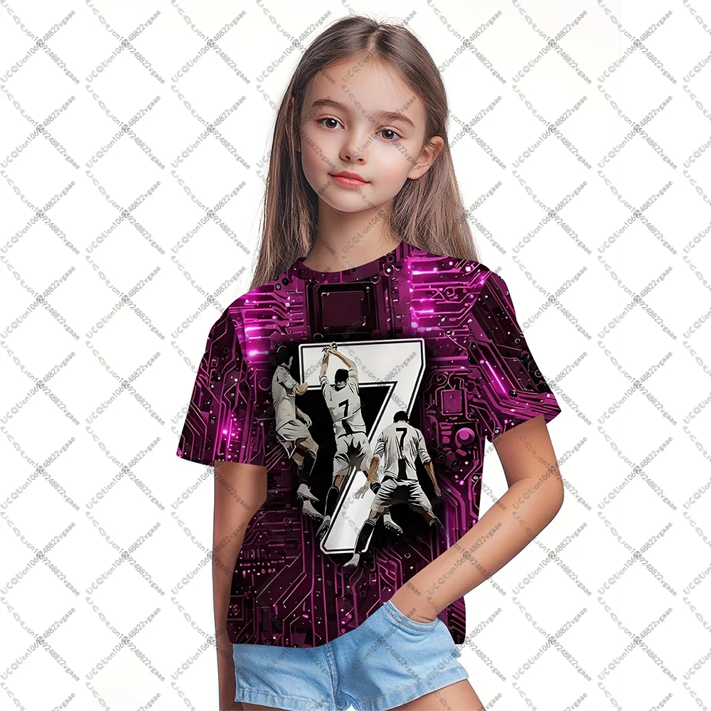 Nuova maglietta da calcio regalo per bambini Top Circuito da calcio Asciugatura rapida Ragazze Ragazzo Fan T Shirt Abbigliamento sportivo da esterno Felpa Casual Ronaldo 7