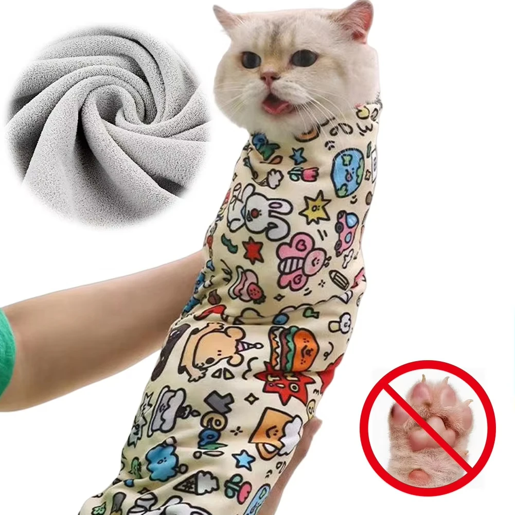 Cat Grooming Wrap Self-Adherent Cat Restraint Wrap Anti-Scratch Cat Swaddle Burrito Wrap for Nail Trimming Cat Grooming Supplies