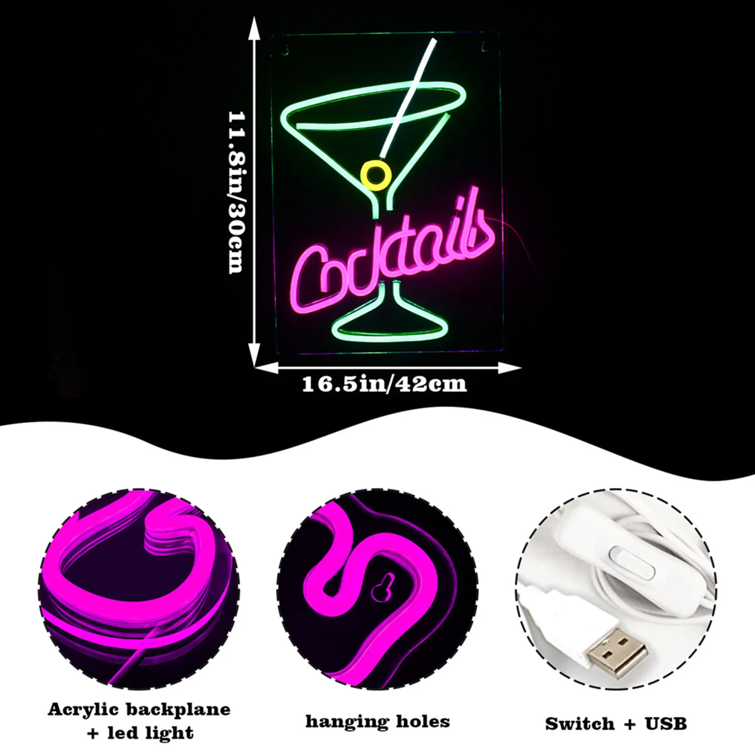 Señal Led de neón para cócteles, luces acrílicas para Bar, Club, Hotel, Pub, cafetería, fiesta de cumpleaños, Lámpara decorativa de pared para
