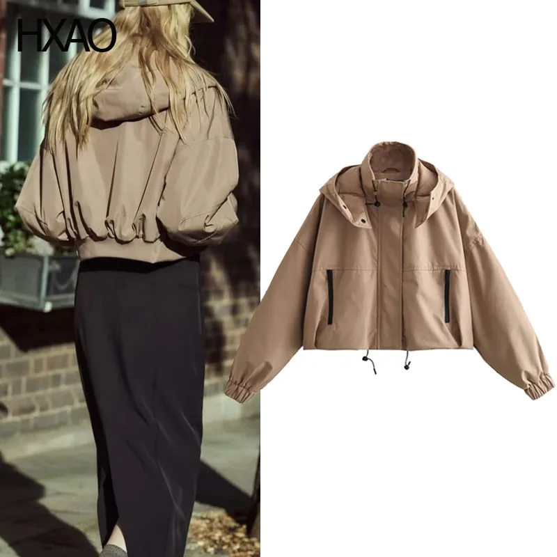 

HXAO Women Cropped Jackets Autumn Bomber Jacket Short Windbreaker Fashion Demi-Season Trench Coat Female Long Sleeve Outerwear