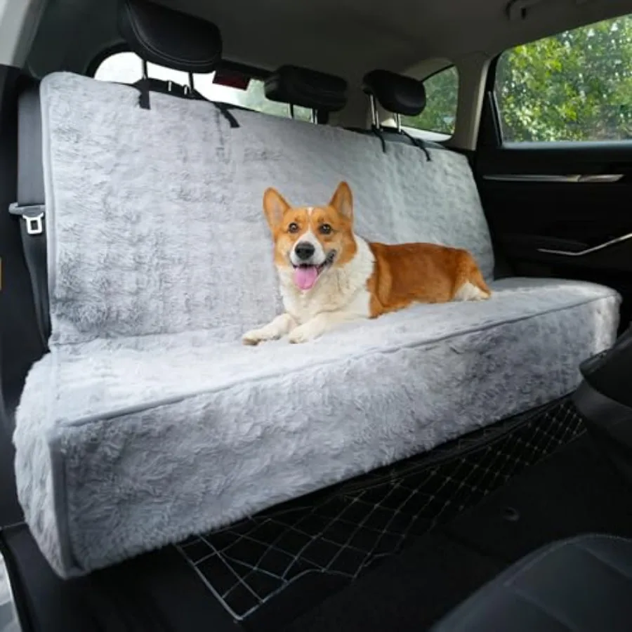 

Dog Car Seat Cover for Back Seat Front Seat Plush Faux Fur Pet Car Seat Protector with Waterproof Layer Non-Slip Bottom Side Fl