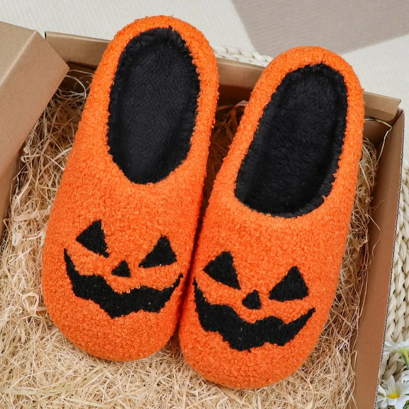 2024 Halloween Ghost Pumpkin Cotton Slippers Couples Men Women Warm Winter Thick-Sole Slippers Shoes Indoor Home Fluffy Slippers