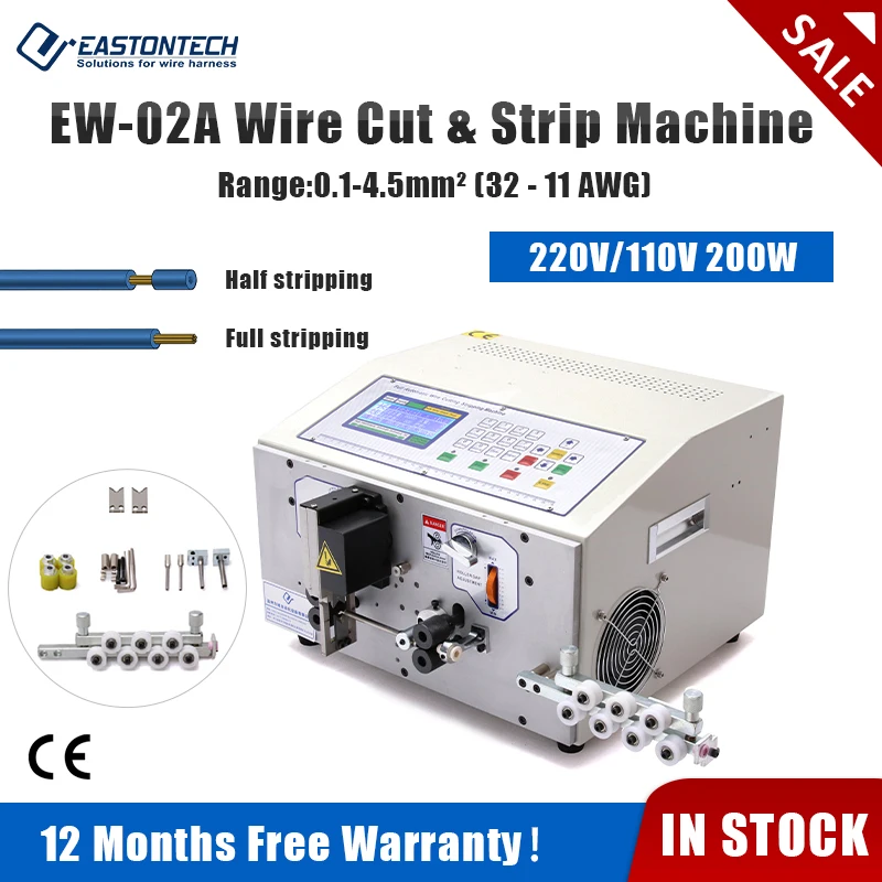 EASTONTECH  EW-02A Fully Automatic Cable Wire Stripper Machine Single USB Cable Wire Cutting and Stripping Machine