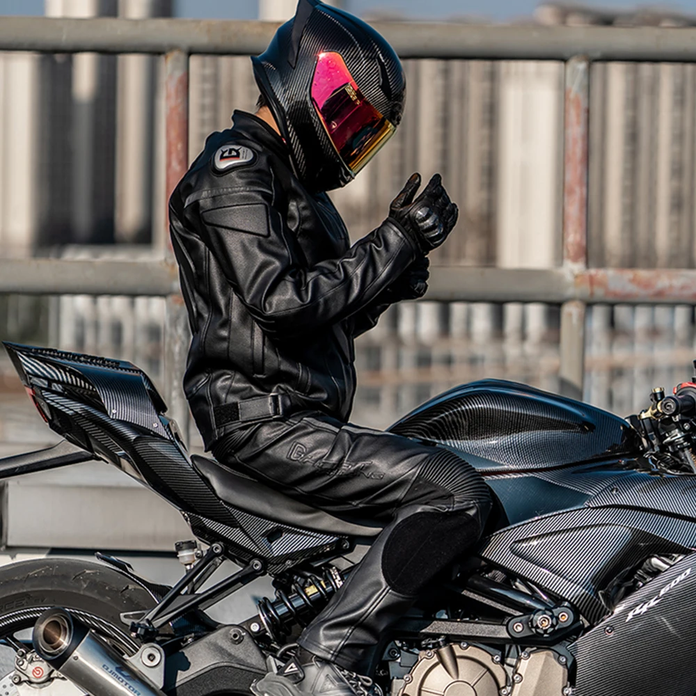

Leather Motorcycle Jacket Four Season Men Motorbike Riding Pants Windproof Anti-Fall Motocross Jacket With Protective Gear M-5XL