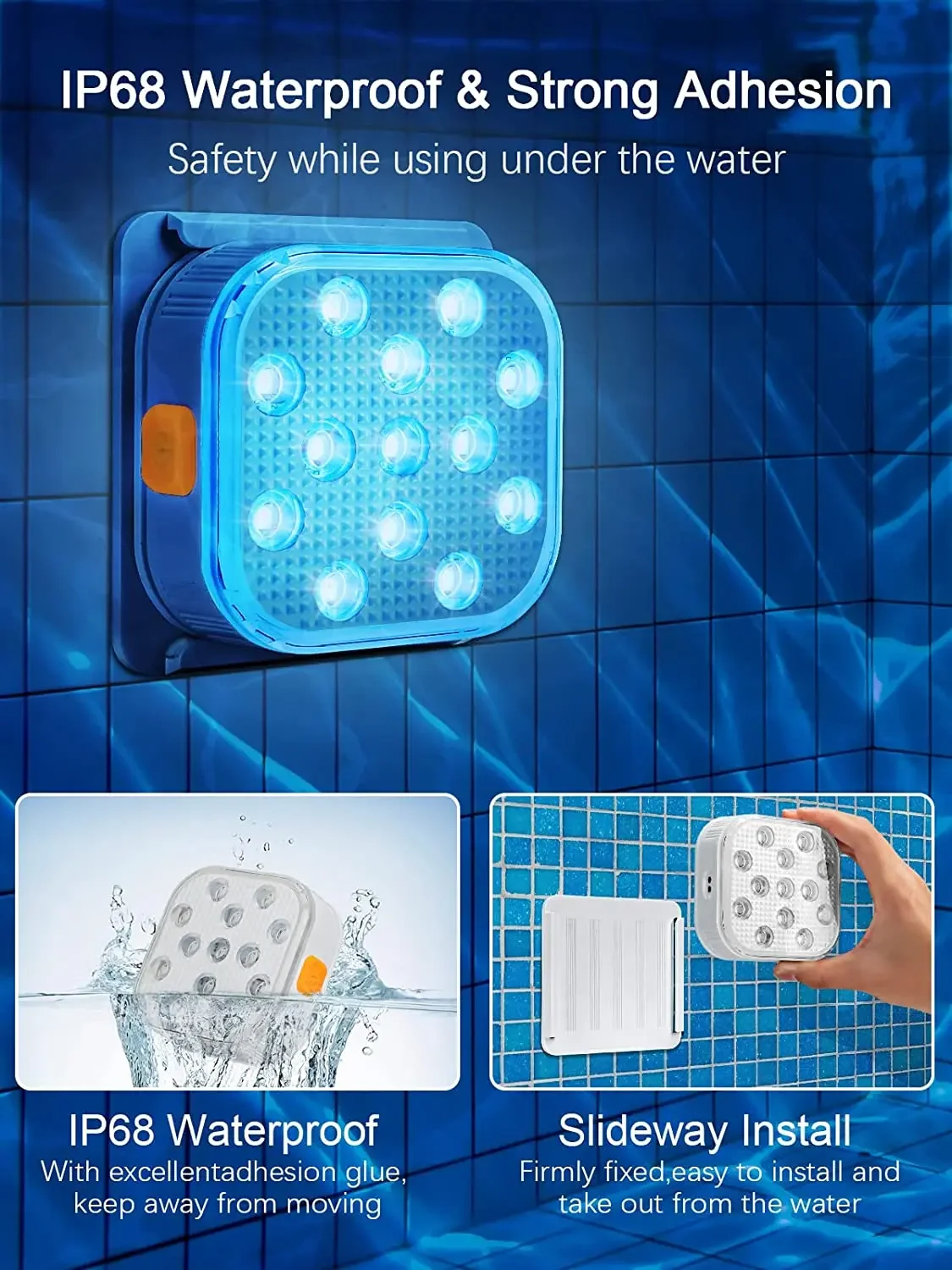 Luzes LED subaquáticas com controle remoto, luzes submersíveis para piscina, luz recarregável para piscina com temporizador, mudança de cor, 200 pés