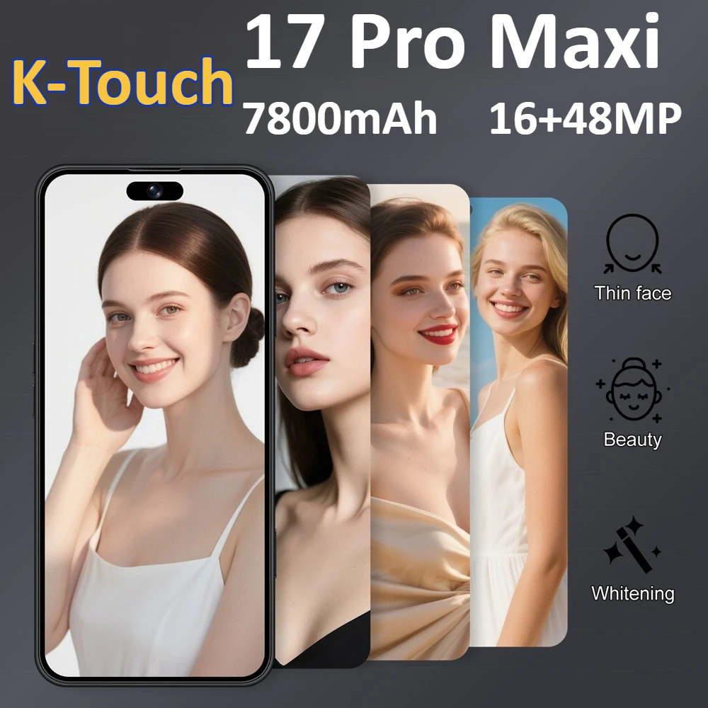K-Touch NEW Mobile Phones iFone 17 Pro Maxi Smartphone Android 15 Cell Phone 7.3 Inch 16+48MP 22GB+2TB 7800mAh 5G Dual SIM Fingerprint Unlocked Wifi GPS Global Version Cellphones