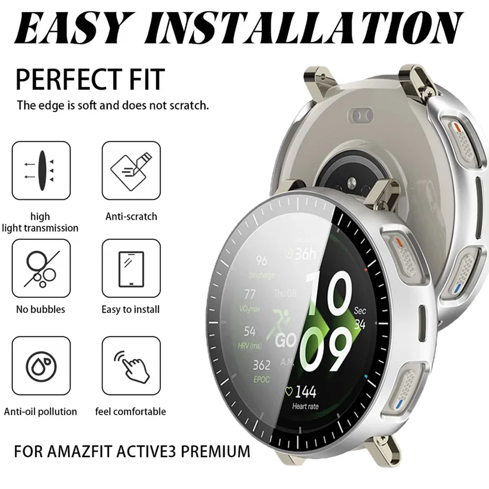 PC Case for Amazfit Active 3 Screen Glass Anti-falling Protective Shell Amazfit Active Max HD Glass Screen Protector Bumper Case