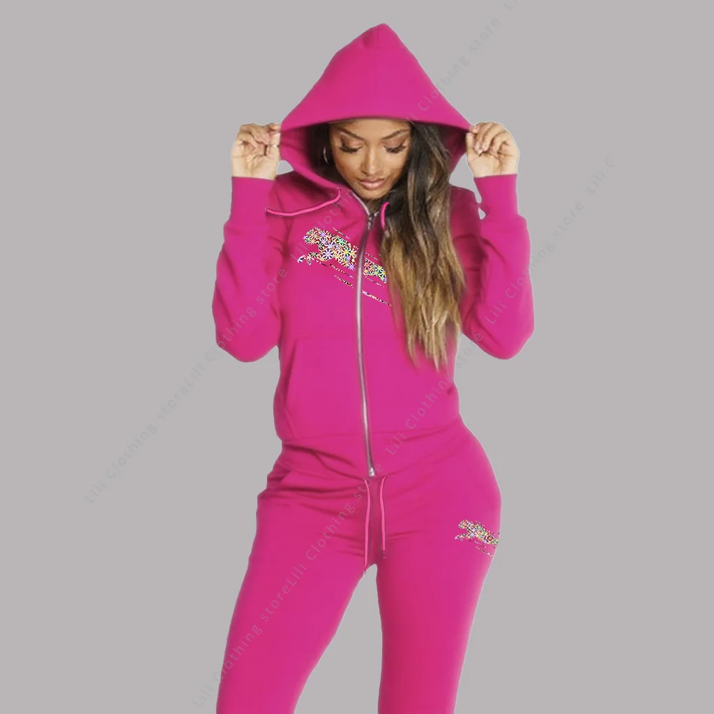 Traje de chándal para mujer, sudaderas con capucha estéticas, pantalones de chándal, conjunto de 2 piezas, cárdigan con cremallera, ropa deportiva de alta calidad, conjuntos de pantalones para mujer
