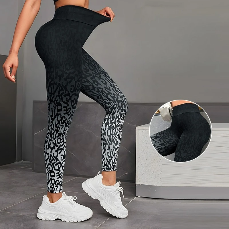 Gradient Print Women High Waist Leggings Seamless Sexy Hip Liftting Leggings Gym Workout Running Slim High Elastic Yoga Leggings