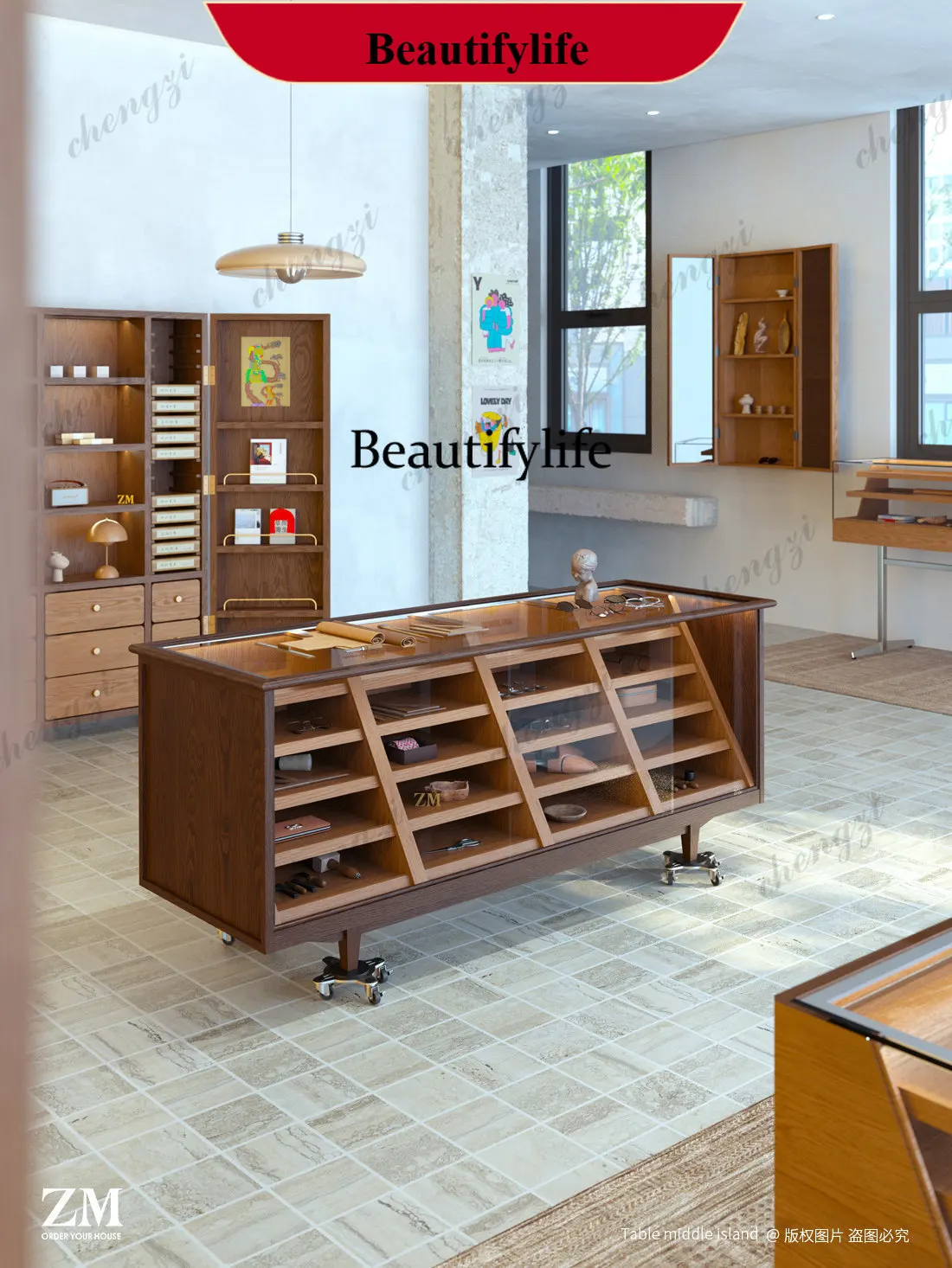 Medieval glass display cabinet, jewelry collection souvenir optical store, display rack, island cabinet d178