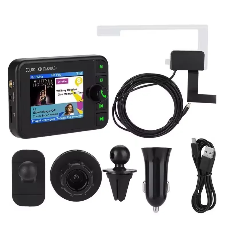 Receptor de Radio DAB en coche con pantalla de 2,4 pulgadas, antena de señal Digital estéreo, adaptador de transmisión, Bluetooth 5,0, AUX, MP3, transmisor FM