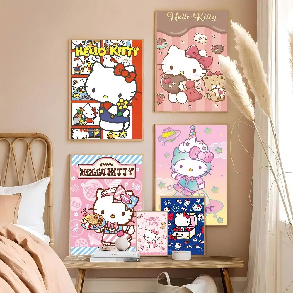Cute Cat H-Hello Cartoon K-KittyS Classic Vintage Posters Whitepaper Prints Posters Artwork Kawaii Room Decor