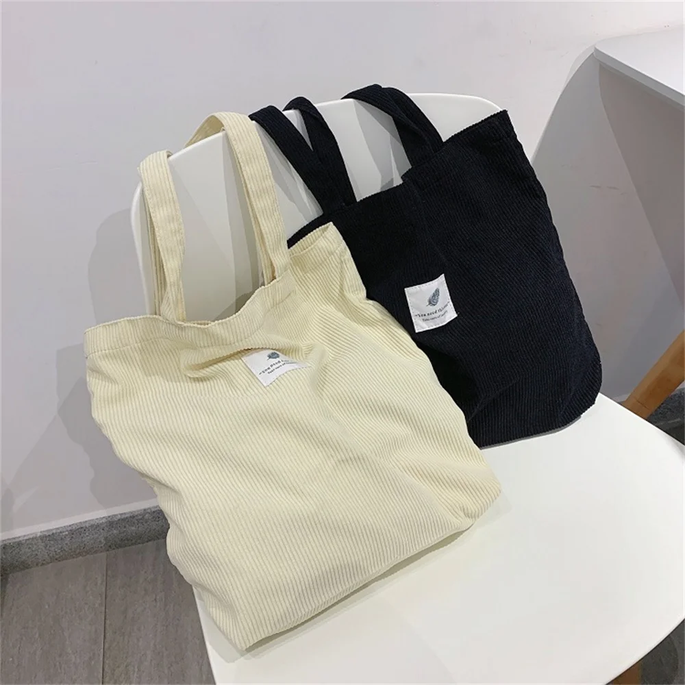 Corduroy Bag Handbags For Women Shoulder Bags Female Soft Environmental Storage Reusable Girls Small And Large Shopper Totes Bag