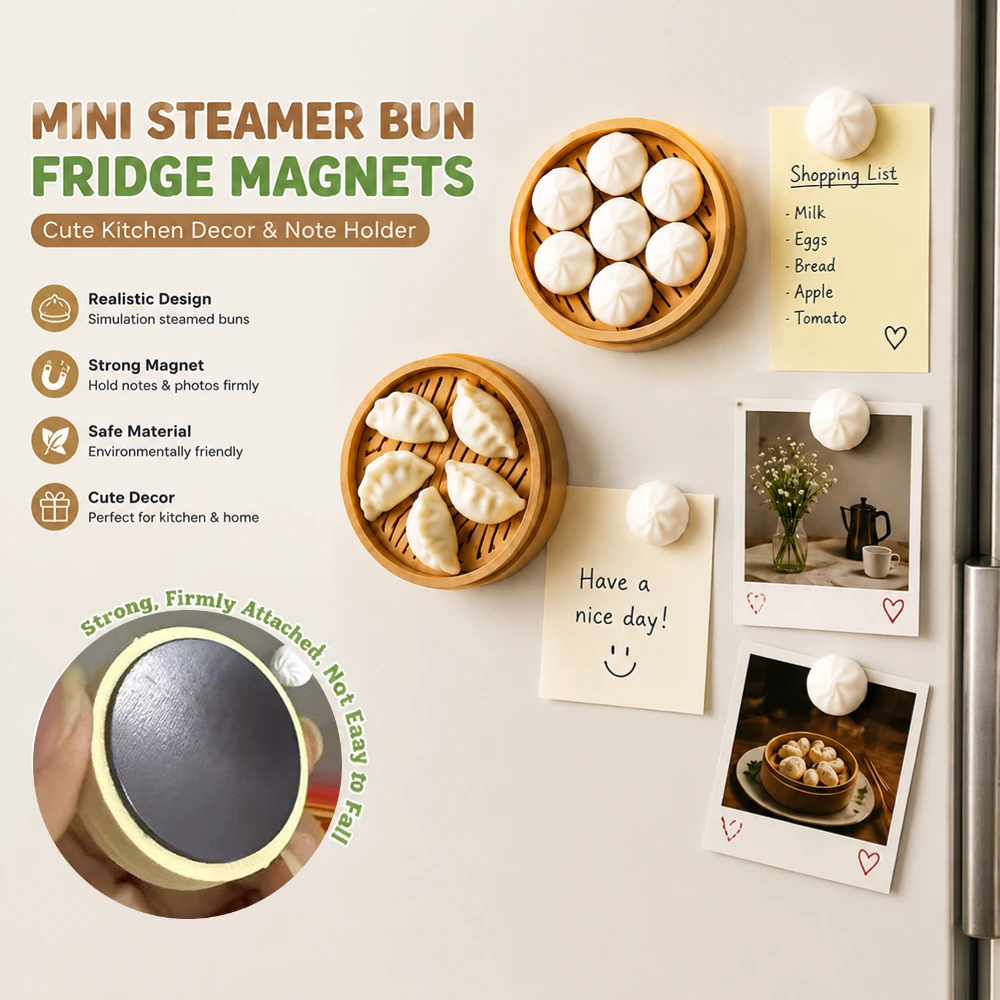 Imitation Mini Steamer Bun Fridge Magnets Kitchen Decoration Simulation Dumplings Food Refrigerator Magnetic Sticker Note Holder