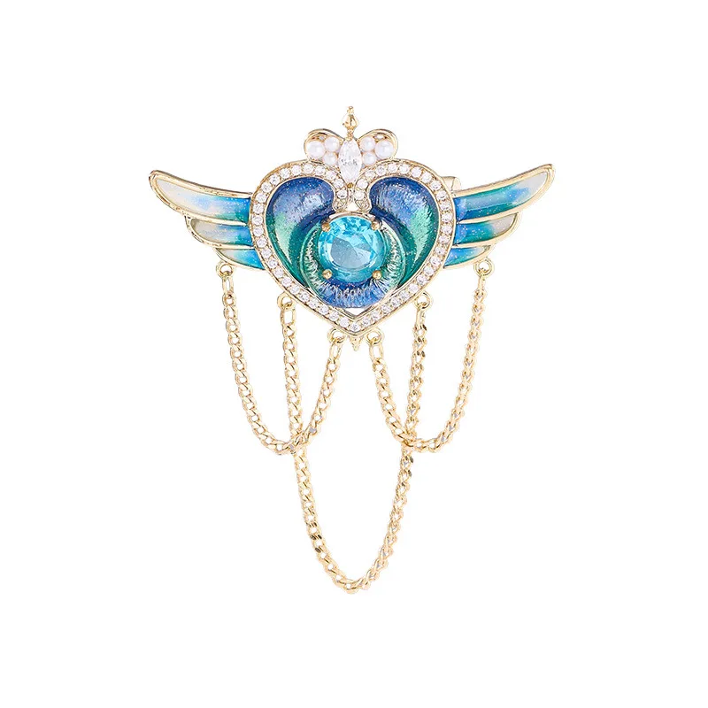 بروش شرابة على شكل سلسلة Angel Wing مصنوع بحرفية من المينا الرجعية وإكسسوارات صدار رائعة من الزركون