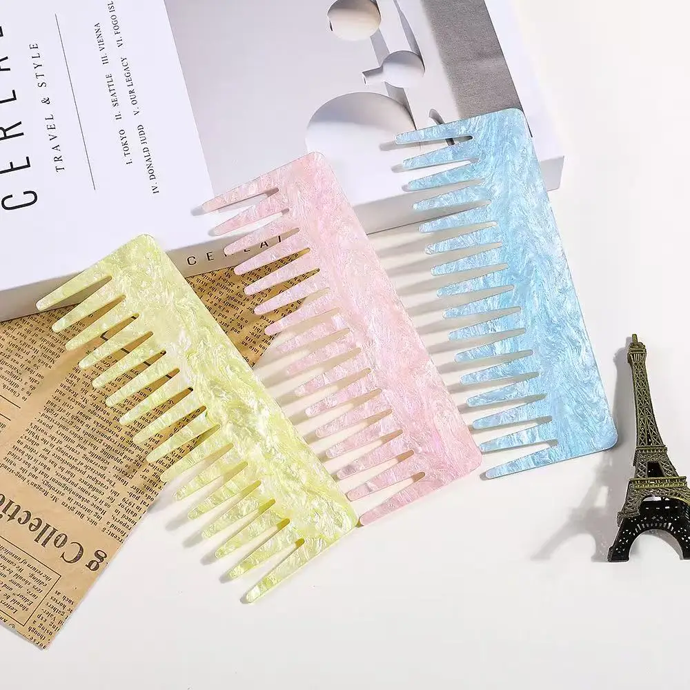 Acrylic Wide Teeth Shiny Pink Blue Color Hair Comb Hair Brush Hairdressing Colorful Traveling Elegant Hair Accessories