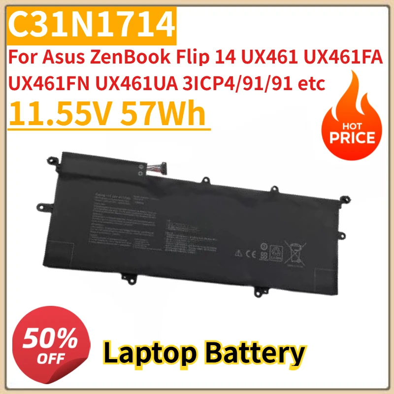 

New C31N1714 Laptop Battery 11.55V 57Wh for Asus ZenBook Flip 14 UX461 UX461FA UX461FN UX461UA 3ICP4/91/91 Etc with Tools