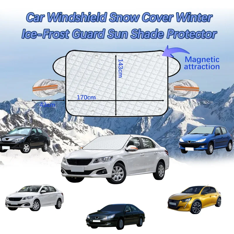 

Car Windshield Snow Cover Winter Ice-Frost Guard Sun Shade Protector For Peugeot 307 308 208 508 107 607 Car Accessories