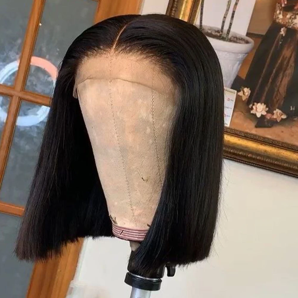 

Straight Short Bob Wig Human Hair 13x4 Transparent Lace Front Wigs 200 Density Natural Black Straight Short Bob Human Hair Wigs