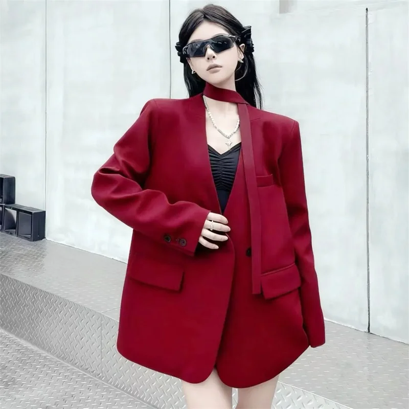 Korean Vented Back Slit Women Fashion Chic Long Sleeve Casual Outwear Bow Spring Fall Classic Simple Top