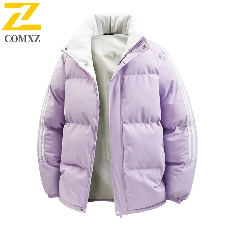 COMXZ 2025 Autumn Winter Sherpa Lined Baseball Jacket Mens Womens Stand Collar Thickened Cotton Outdoor Fashion Coat
