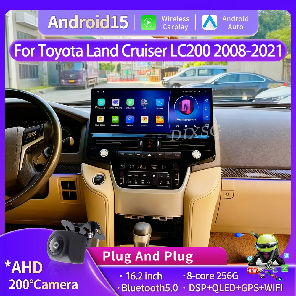 16.2inch Android Screen For Toyota Land Cruiser LC200 2008-2021 Car Radio Multimedia Video Player Wireless CarPlay GPS BT Stereo