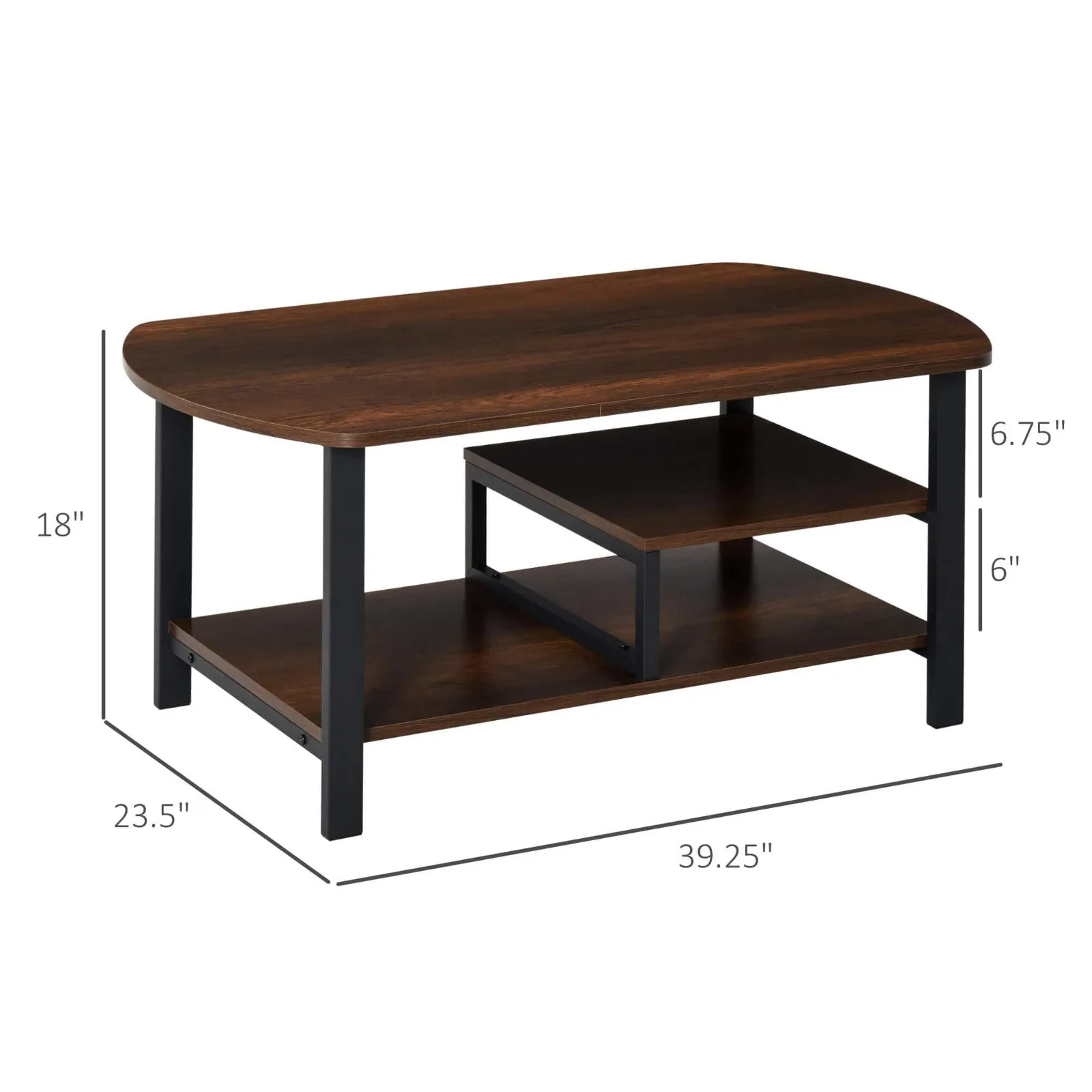 US 39.25 in. Rectangular Particle Board Coffee Table with 3 Storage Shelves