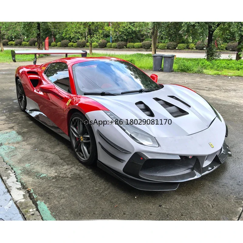 Aggiornamento alla sfida Evo Dry Kit carrozzeria in fibra di carbonio paraurti anteriore posteriore copertura cofano Spoiler minigonne laterali per Ferrari 488 GTB Spider