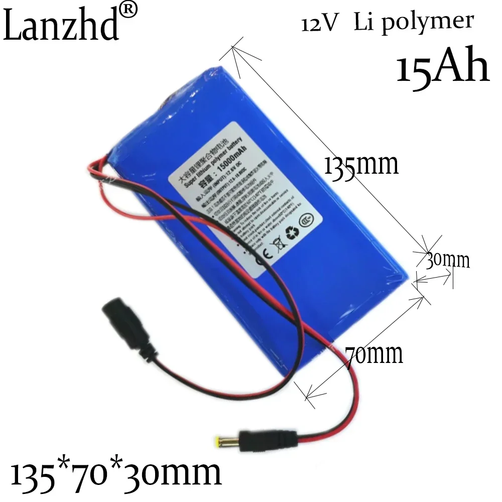 

1-10pcs 12V Li Polymer lithium battery pack 15000mAh For Monitoring equipment Medical equipment LED headlamp unit 30*70*135mm