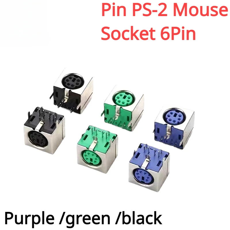 5Pcs/lot PS2 Keyboard Socket Female Jack Connector 6P/6 Pin PS-2 Mouse Socket 6Pin purple green black