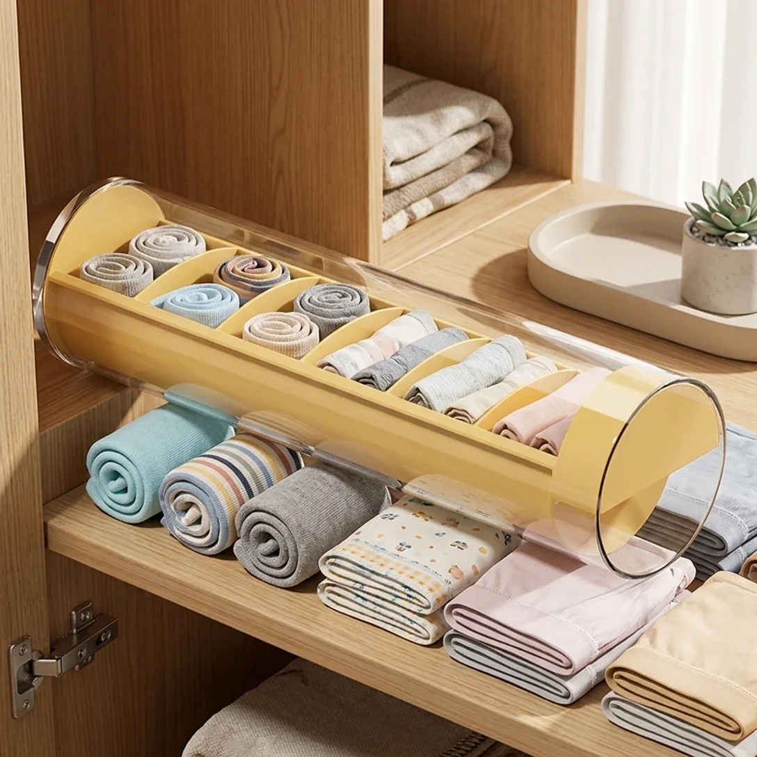 

Underwear Organizer Box Chips Tube Design For Home Use Pants Socks Divider Storage Container Home Clothes Space Saver Boxes
