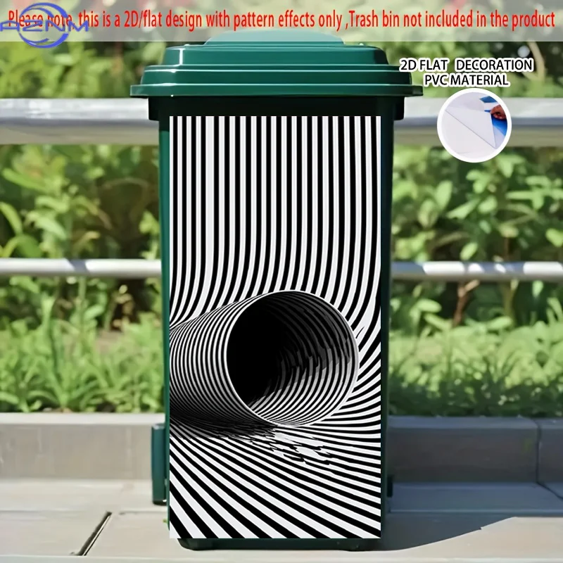 2D Flat Printing 1pc 2D Pattern Printed Kitchen Trash Can Sticker xcm Black and White Swirling Realm Themed Kitchen Home Decor
