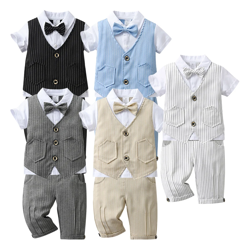 Children's Fashionable White Shirt Backband Pants Gentlemen's Clothing Set Boys Daily Matching Casual Clothing Children's Sets