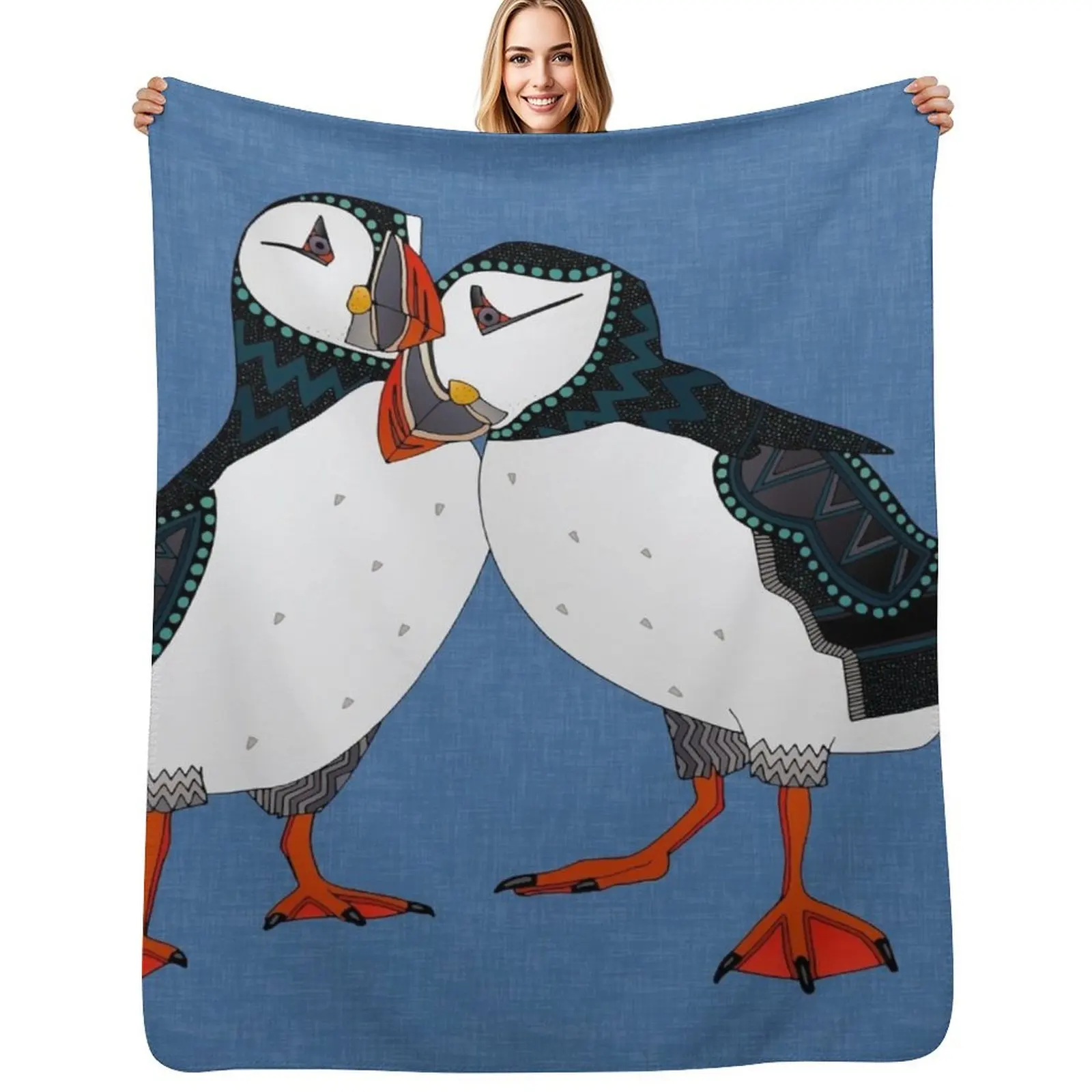 

puffin pair blue Throw Blanket Cozy Throw Blanket for Bed Sofa Chair