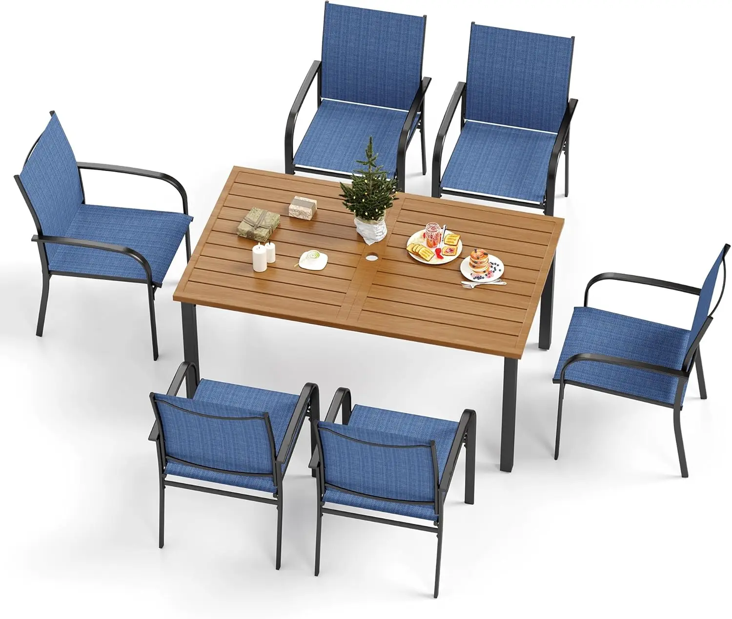 7 PCs Patio Dining Set,Textilene Dining Chair with Armrest,60