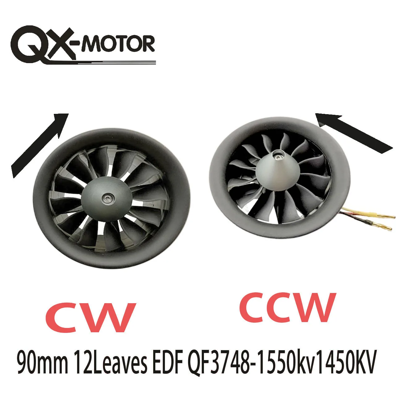 QX-MOTOR Brushless Motor 90mm EDF 12 Blades Ducted Fan CW CCW QF3748 - 1450/1550kv For Remote Control Toy Part