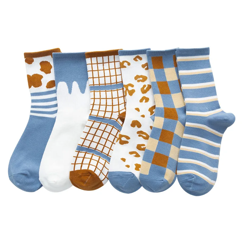 Meias listradas engraçado vaca impressão branco dos desenhos animados calcetines aconchegante harajuku skarpetki damskie bonito animal chaussettes kawaii feliz meia