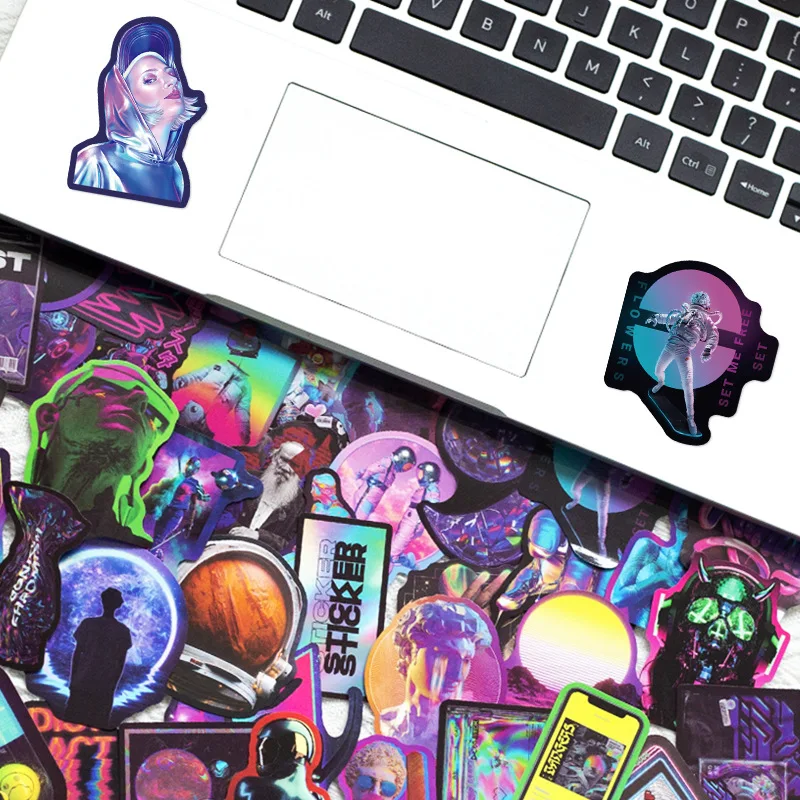 10/30/50PCS Cool Cartoon Laser Holographic Trippy Skull Stickers For Laptop Phone Guitar Luggage Diary Waterproof Graffiti Decal