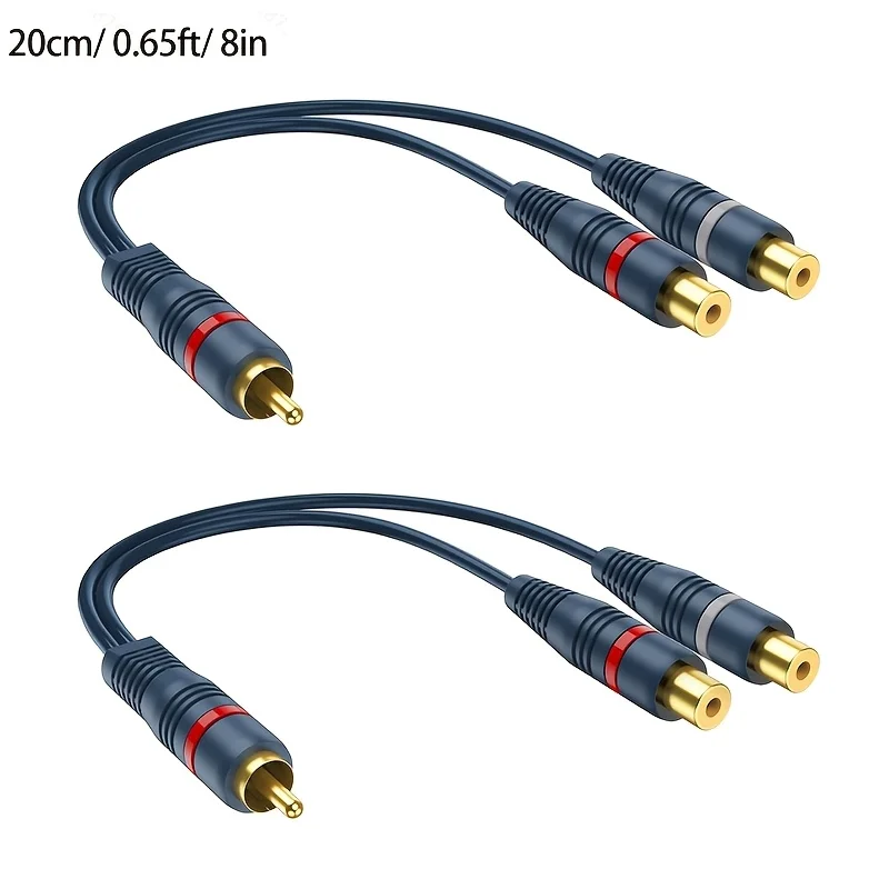 2PCS RCA Splitter 1 Female to 2 Male 2 Pack, RCA Y Splitter Audio Cable Split Adapter Dark Blue - 8 inch