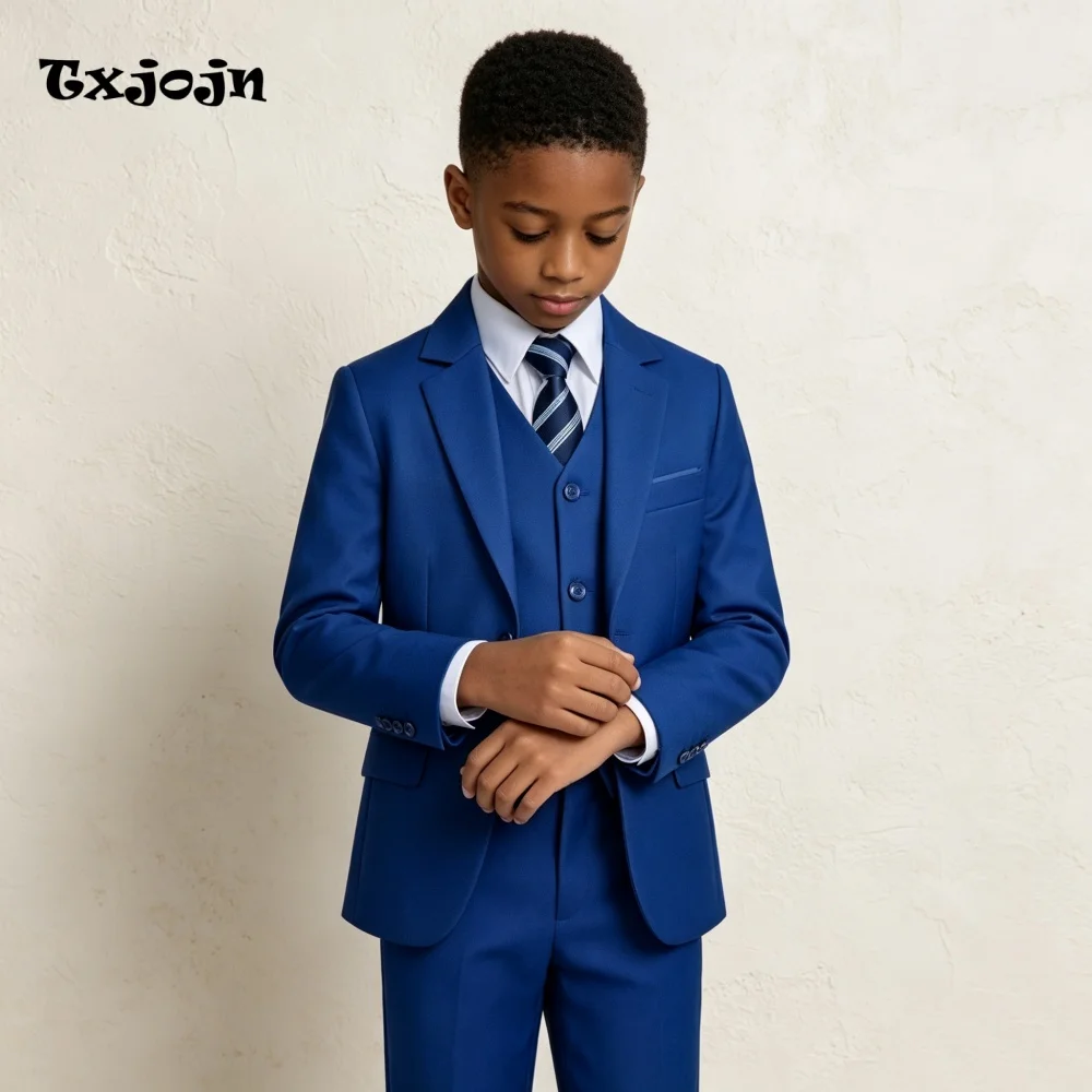 Classic Boys Suit Trend Blue Jacket Pants Vest 3 Piece Set Formal Blazer for Kids Wedding Tuxedo Suits 2-16 Years Custom Cloth