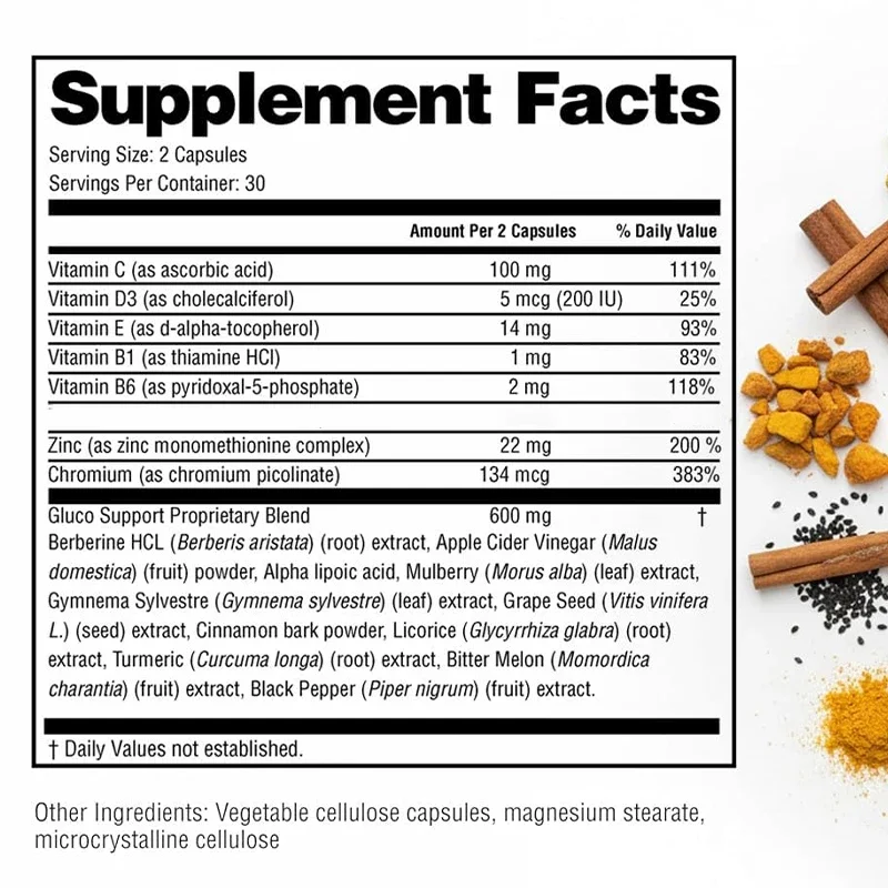 Supporting Healthy Blood Sugar Levels, Adding Berberine, Cinnamon, Turmeric, Apple Cider Vinegar, Bitter Melon, 60 Capsules