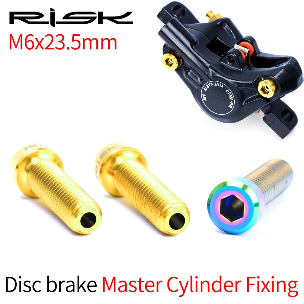 RISK 2pcs MTB Bike Disc brake Caliper Bolts Titanium Alloy M6*23.5mm Bicycle Screws Hollow for DEORE