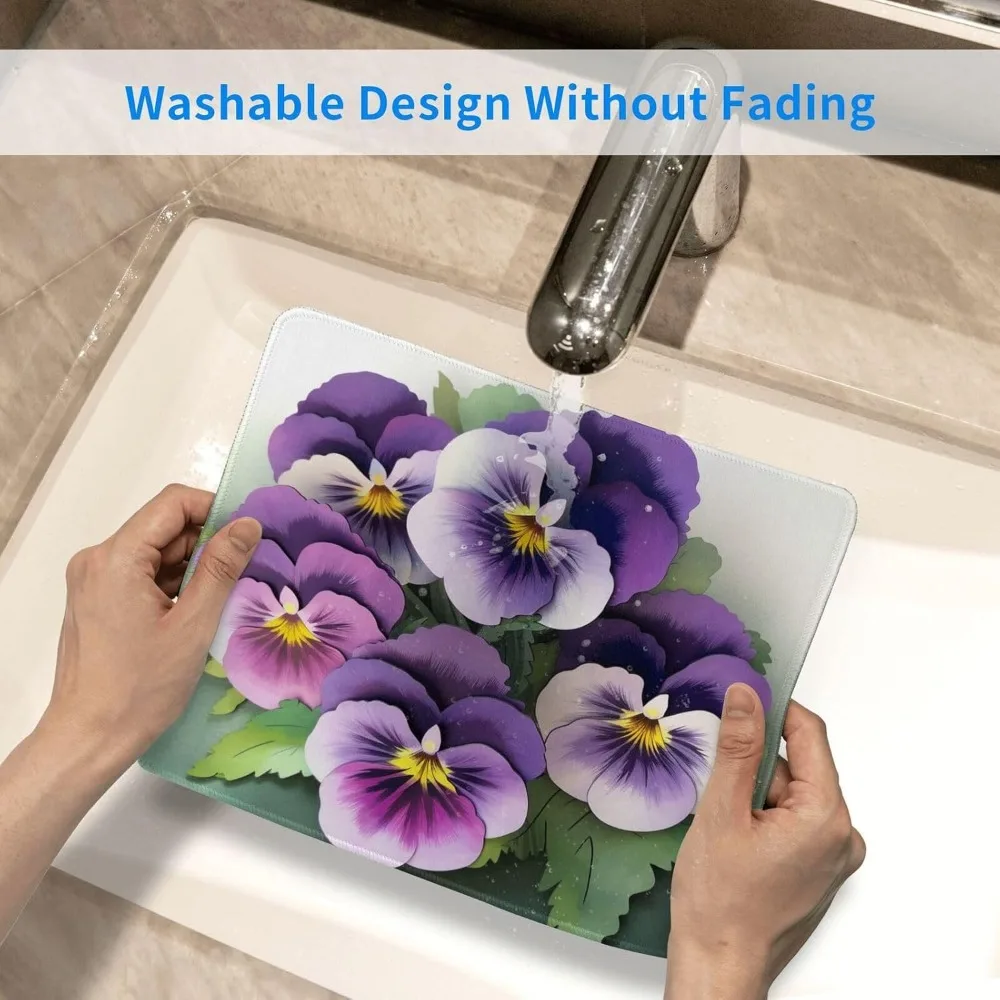Tapete de mouse para jogos com estampa de flores Pansies - 10 x 12 polegadas com base de borracha antiderrapante e borda costurada