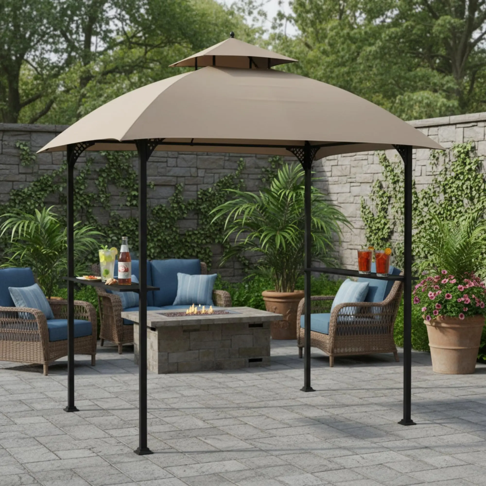Durable 350 Replacement Top Compatible with Windsor 8’ x 5’ Grill Gazebo els L-GG054PST, A111000800 - Beige