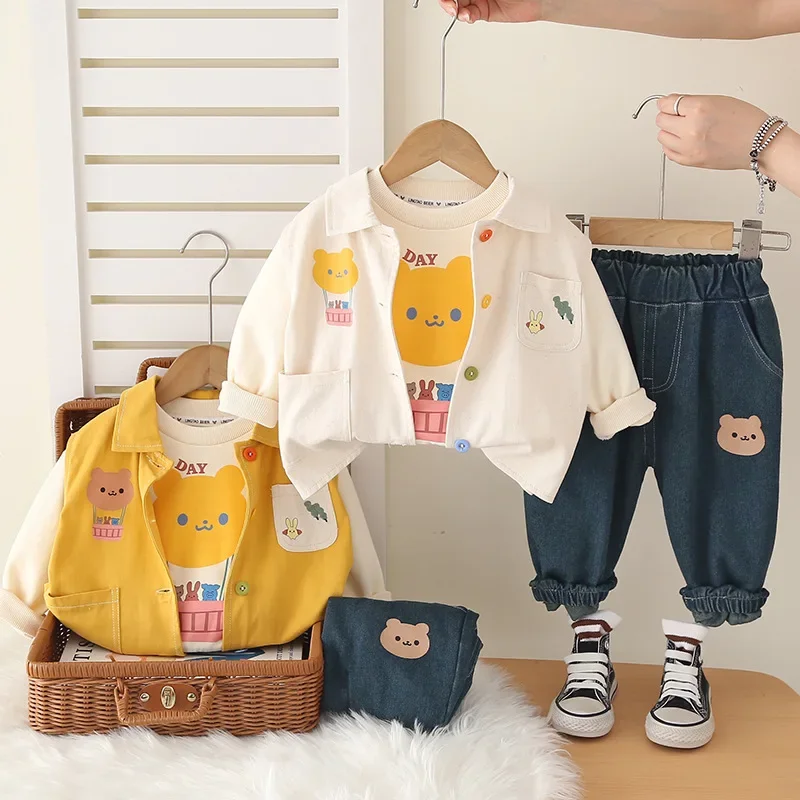 

New Spring Autumn Baby Girls Clothes Suit Children Boys Cartoon Vest T-Shirt Pants 3Pcs/Sets Infant Clothing Set Kids Tracksuits