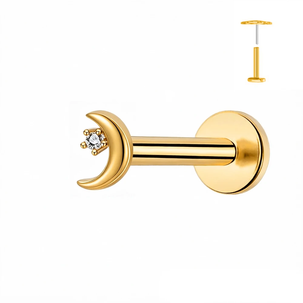 1 Stück G23 Titan Blumen-Piercing Flache Rückseite Ohrringe Push-In Labret Stud Stern Mond Helix Tragus Knorpel Körperschmuck – Detail 4