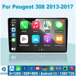 Android 13 8 Core 9β IPS Screen Car Radio Stereo Receiver For Peugeot 308 T9 308S 2013 - 2017 Multimedia Player Carplay+Auto