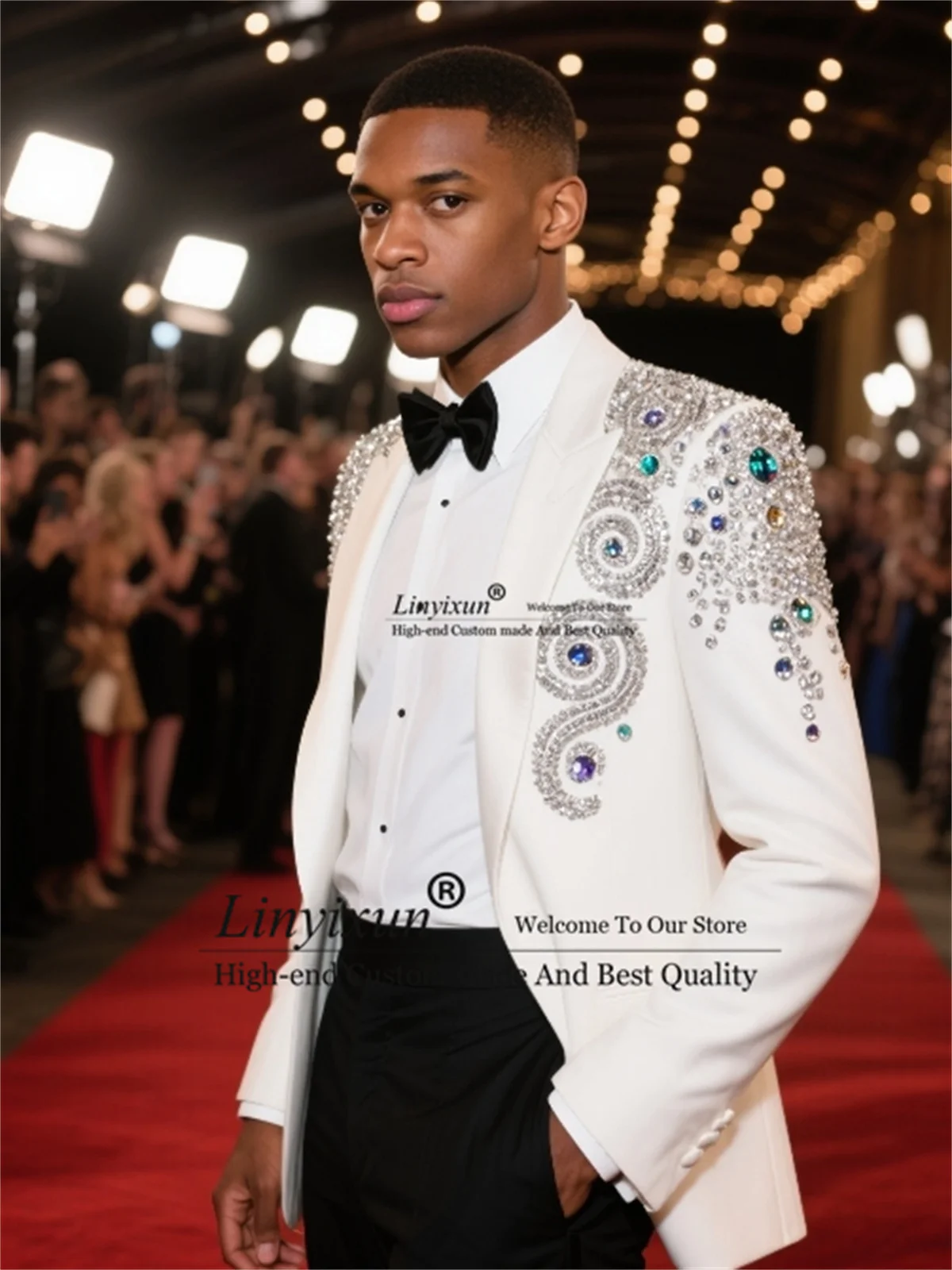 

Sparkly Diamond Ornament Men Suit 2 Pieces Sets Groom Male Blazers Customized Wedding Tuxedos Handsome Slim Fit Ropa hombre