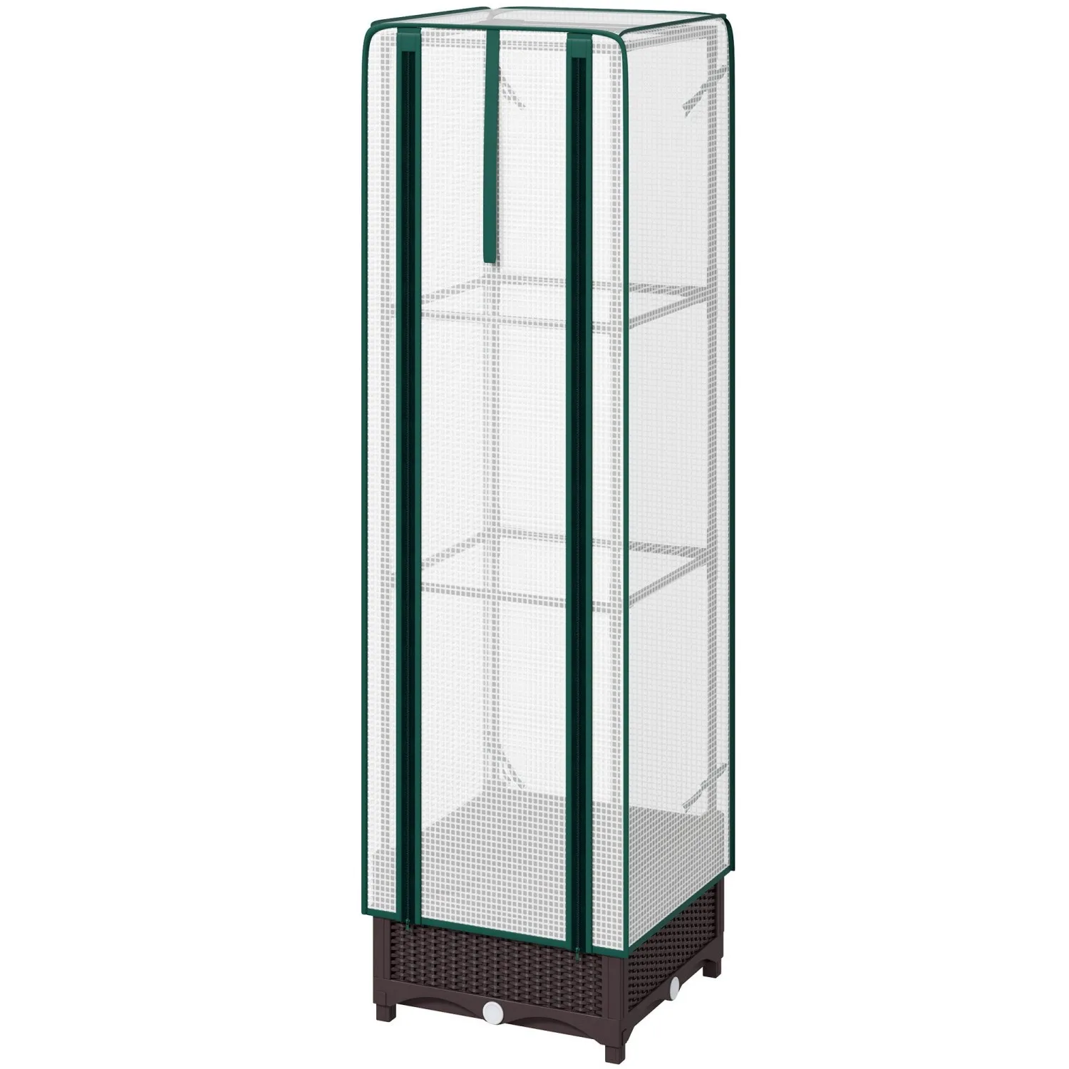 

Садовая кровать Outsunny с решеткой, ящик для растений на открытом воздухе с полиэтиленовым чехлом, дренажными отверстиями и дверцей на молнии, 15,7 x 15,7 x 48,8 дюйма, коричневый