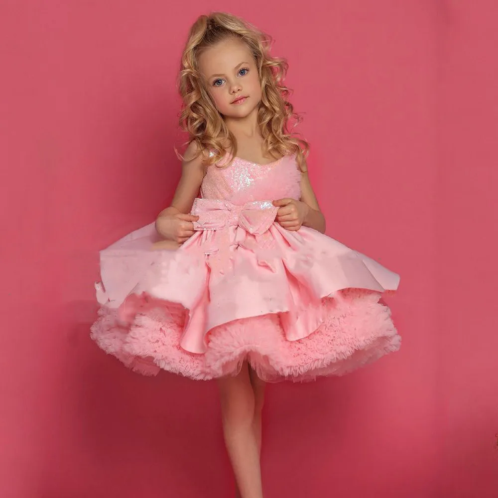 

Cute Pink Princess Flower Girl Dress Kids Birthday Party Pageant Dresses Glitter Sequin First Holy Communion Gowns